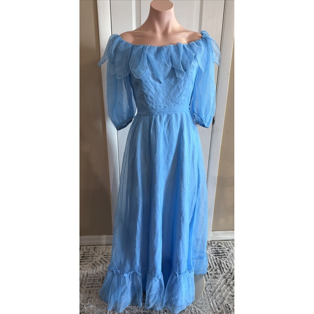 Vintage Union Made 1960's/70's Prairie Dress Sz 12 Baby Blue Maxi Cottagecore
